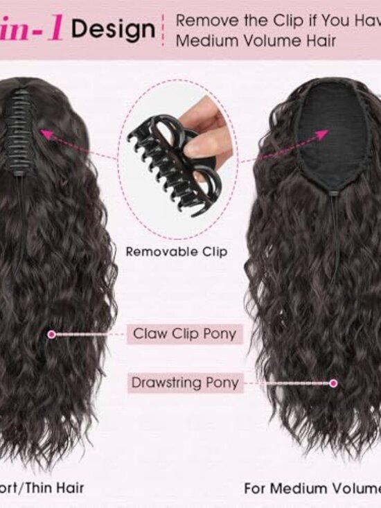 Ponytail Extension, 18 Inch Black Brown Claw Clip Ponytail Extensions main image 4